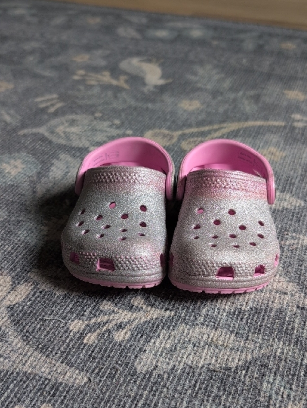 CROCS Kids' Silver Sparkle Glitter Clogs with Pink Lining